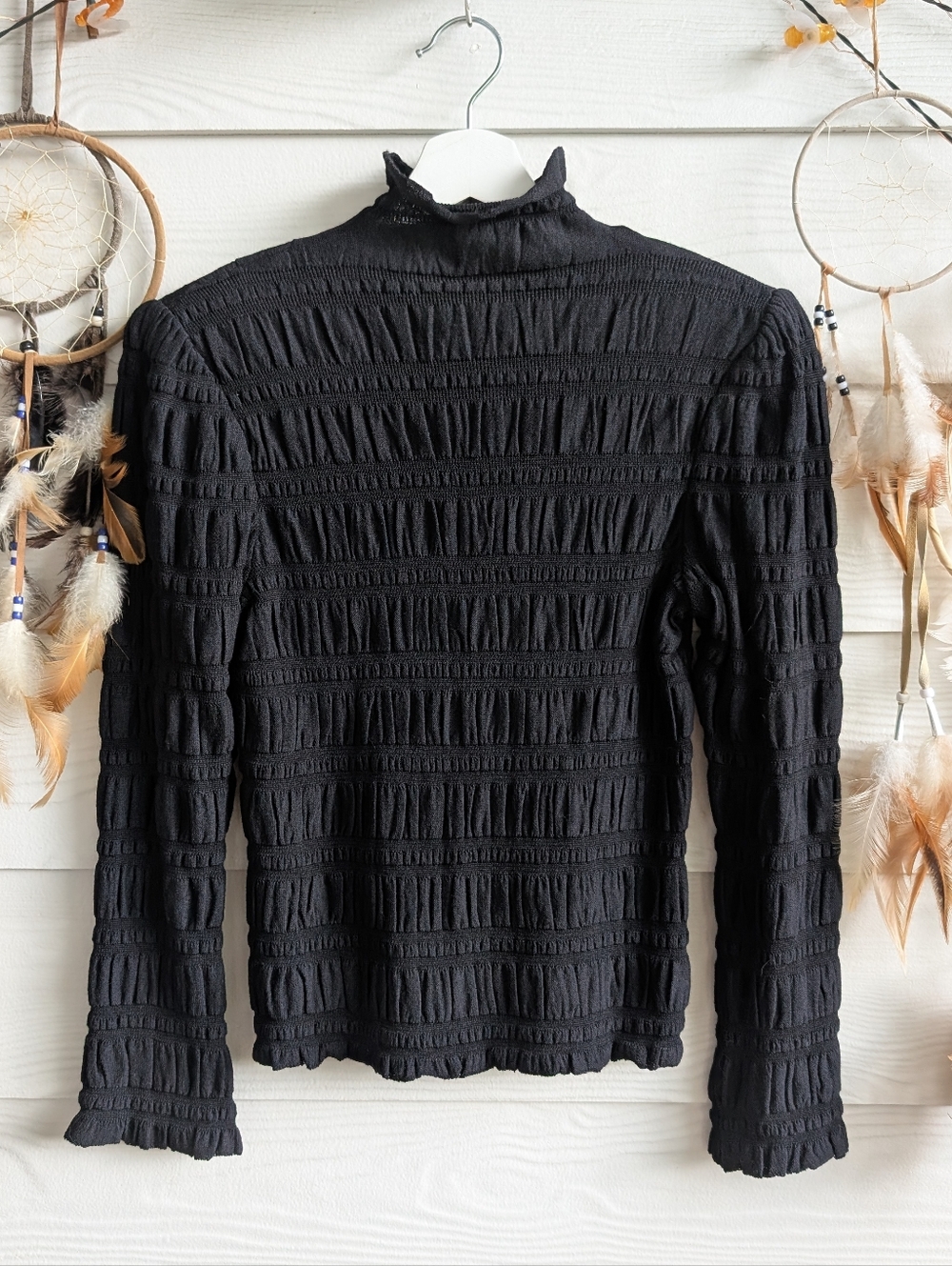 St. John Evening by Marie Gray Black Textured Long-Sleeve Mock Neck Top